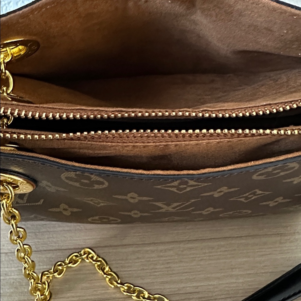 Louis Vuitton Inspired Monogram Chain Shoulder Bag — Brown/Tan/Gold - Picture 8 of 13